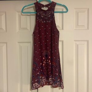 Miami Burgundy Floral Halter Mini Dress